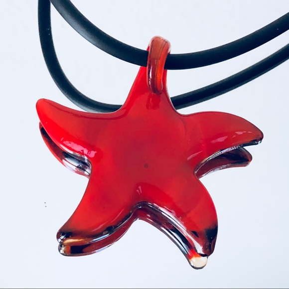 ⭐️Murano Glass⭐️Red Gold Star Glass Pendant Necklace Handcrafted Women's Jewelry - Picture 4 of 7